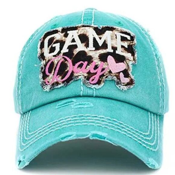 2/$30 Ladies Teal Game Day Baseball Hat - Picture 1 of 7